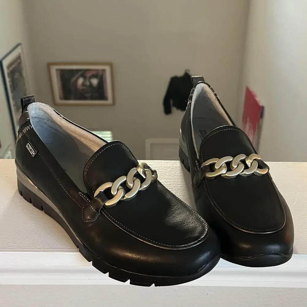Pikolinos Loafers Cantabria Womens 10 Cowhide Leather Chain Slip On Arch Support